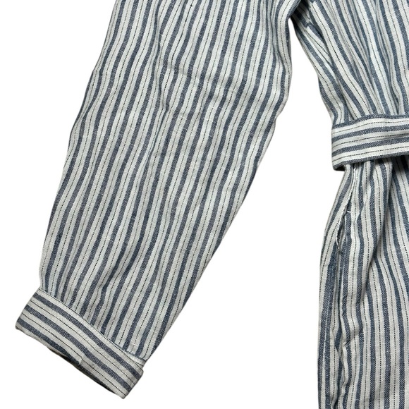 Lands’ End 100% Linen Long Sleeve Stirt Dress Nautical Striped Button-Up XL 18 - Picture 5 of 12